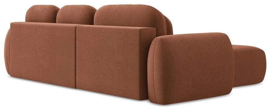 Divano angolare color terracotta allungabile/con contenitore (con penisola a sinistra/con chaise lounge) con rivestimento in bouclé Pele – Makamii