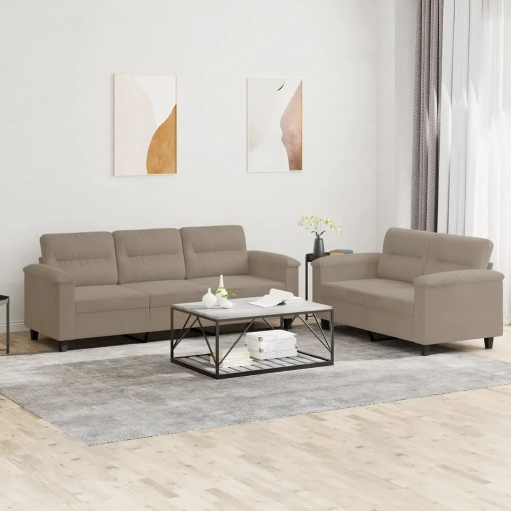 Set divani 2 pz con cuscini tortora in tessuto microfibra