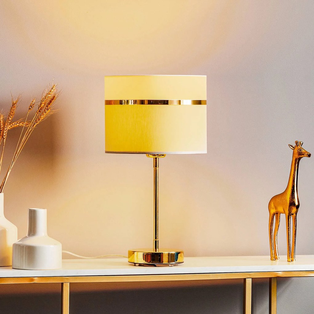 Argon Lampada da tavolo in tessuto Long bianco/grigio/ottone