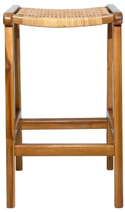 Sgabelli da bar etnici in legno massello di teak e motivo a intreccio rattan H65 cm (set di 2) GAWA