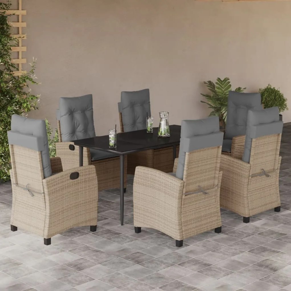 Set pranzo da giardino 7 pz con cuscini beige misto polyrattan