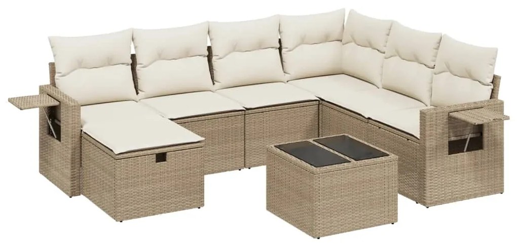 Set divano da giardino 8 pz con cuscini beige in polyrattan