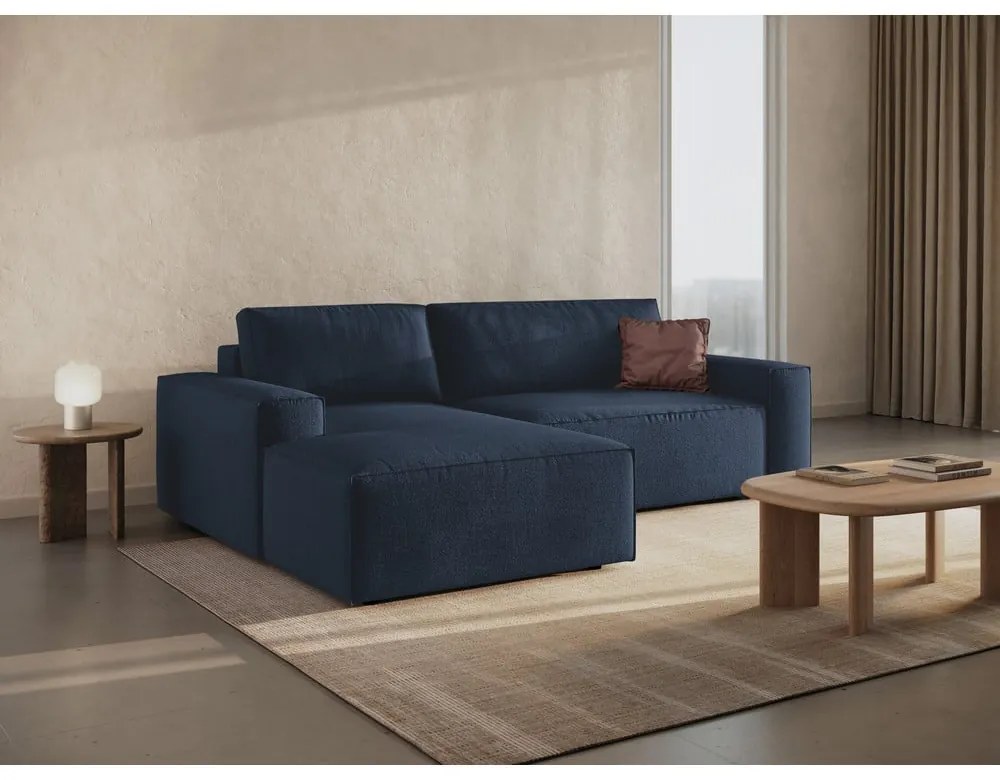 Divano letto angolare blu scuro in tessuto bouclé (angolo sinistro) Jodie - Micadoni Home