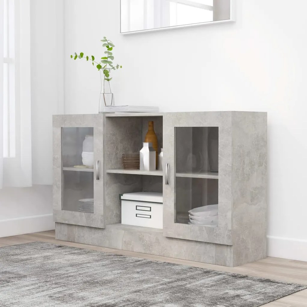 Armadietto Vetrina Grigio Cemento 120x30,5x70 Cm Multistrato /