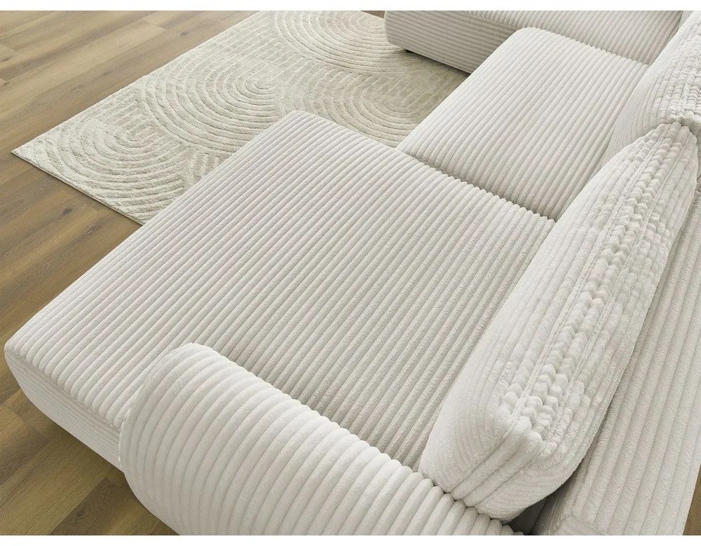 Divano angolare color crema allungabile/con contenitore (con penisola a sinistra/a U) con rivestimento in velluto a coste Lucien – Bobochic Paris