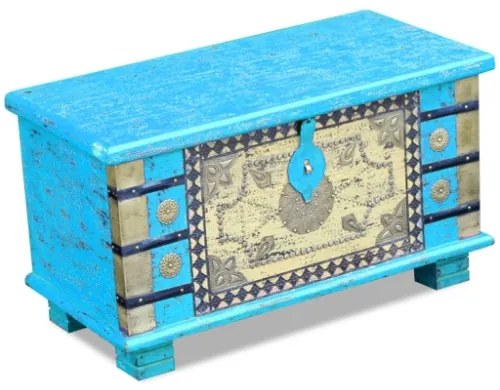 Baule Blu Legno di Mango 80x40x45 cm