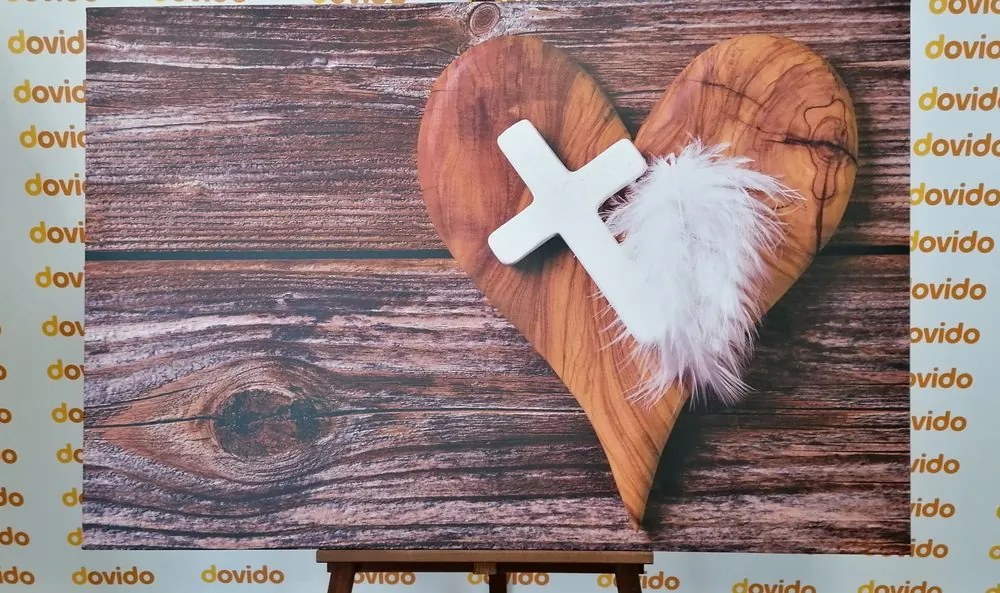Stampa su tela – Croce su sfondo di legno