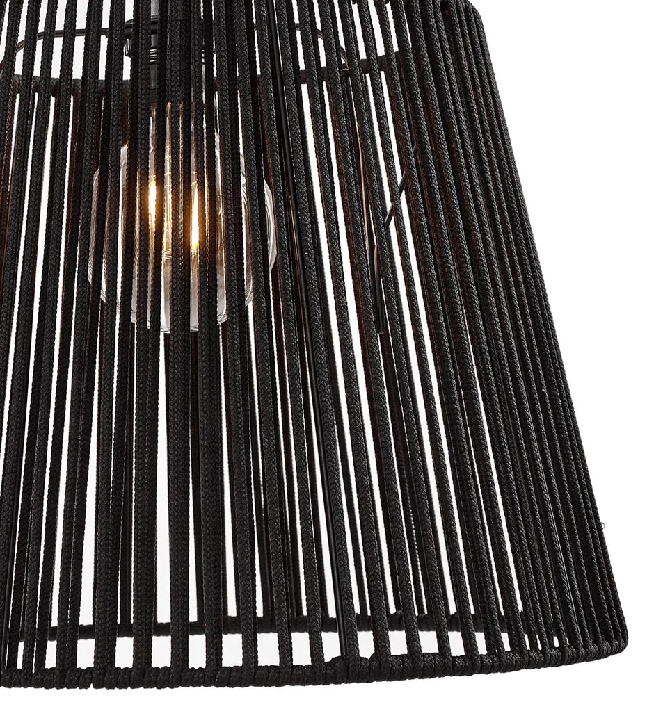 Lampada a sospensione da esterno nera con paralume in corda nera IP44 - Cava Jayla