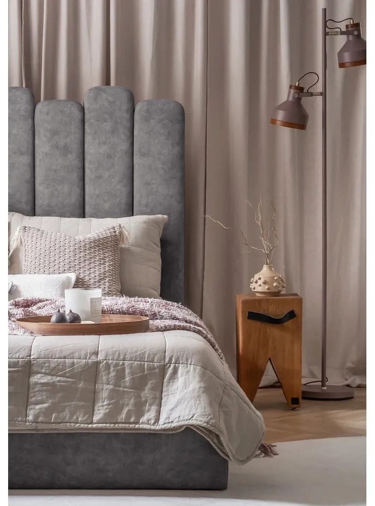 Letto matrimoniale imbottito grigio con contenitore con griglia 180x200 cm Dreamy Aurora - Miuform