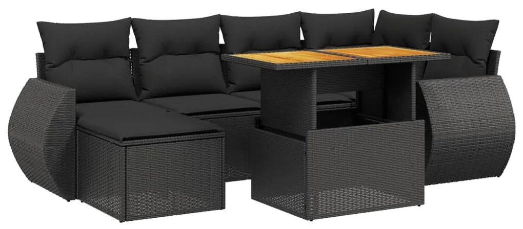 Set divani da giardino con cuscini 7pz nero polyrattan