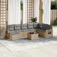 Set Divano da Giardino 9 pz con Cuscini Beige in Polyrattan 3252906