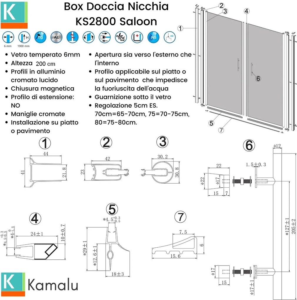 Nicchia doccia saloon 100-105cm finitura cromo | KS2800 Saloon - KAMALU