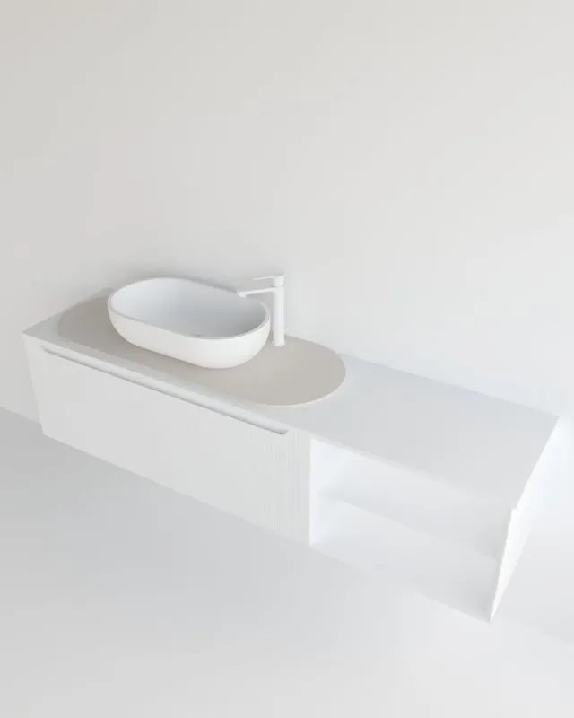 Top per lavabo KIMONO MADERO L 94 x H 2 x P 43 cm grigio chiaro pietra, lucido, con foro dx