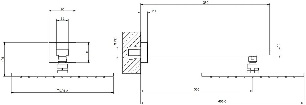 Soffione doccia 30x30 Anticalcare Orientabile con braccio a parete Cromo Rettangolo 15185 Gessi