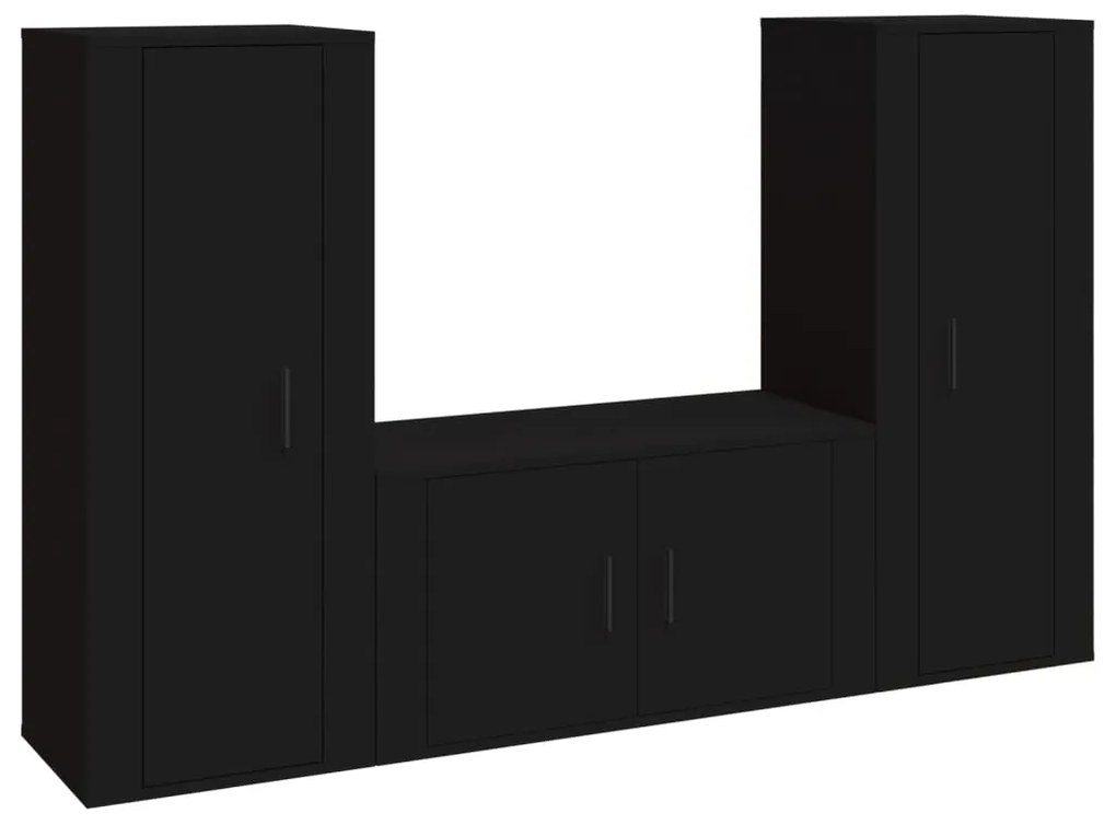 Set Mobili Porta TV 3 pz Nero in Legno Multistrato