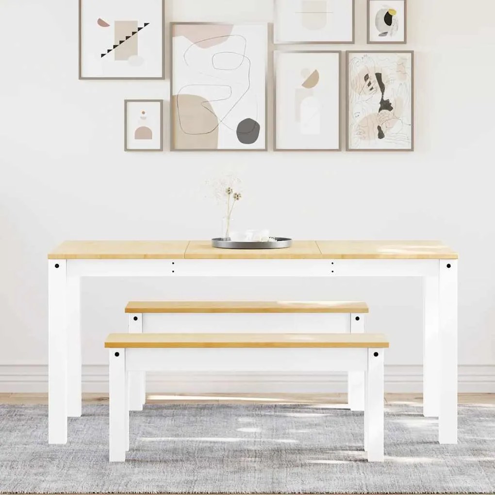 Set Da Pranzo 3 Pz Panama Bianco İn Legno Massello Di Pino /