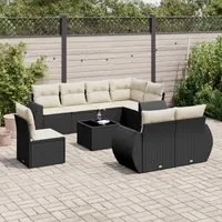 Set Divani da Giardino 9 pz con Cuscini Nero in Polyrattan 3253983