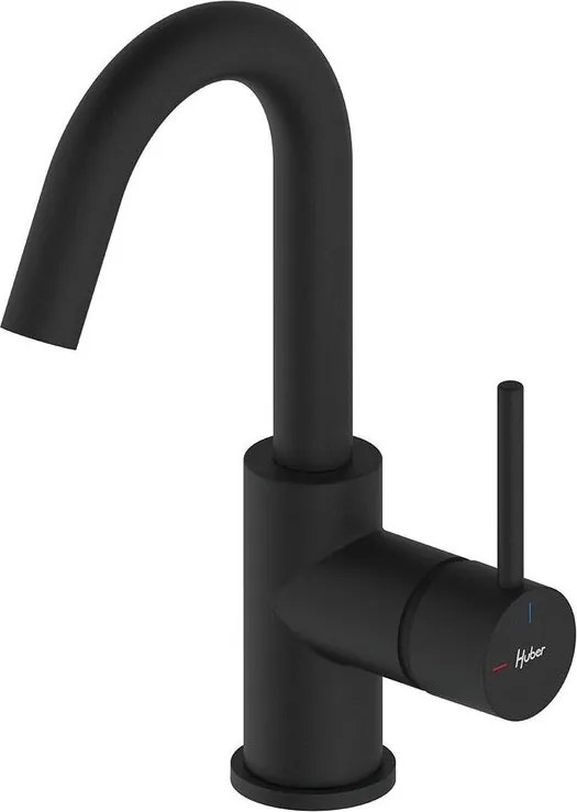 Rubinetto per lavabo getto laminare cristallino TAYRONA nero verniciato opaco HUBER H 26.4 cm