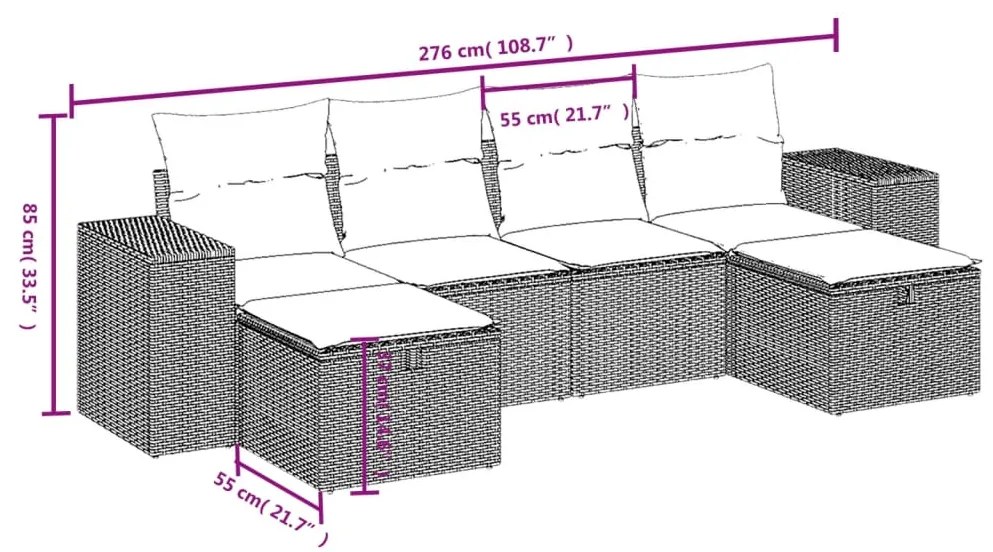 Set divano da giardino 6 pz con cuscini grigio in polyrattan