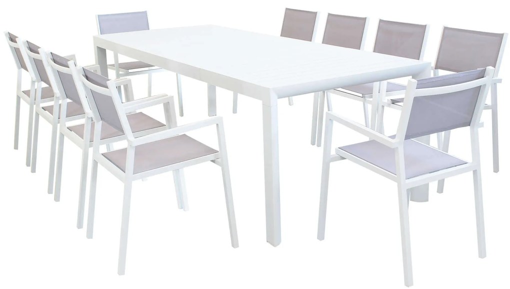EQUITATUS - set tavolo in alluminio cm 180/240x100x75 h con 10 sedute