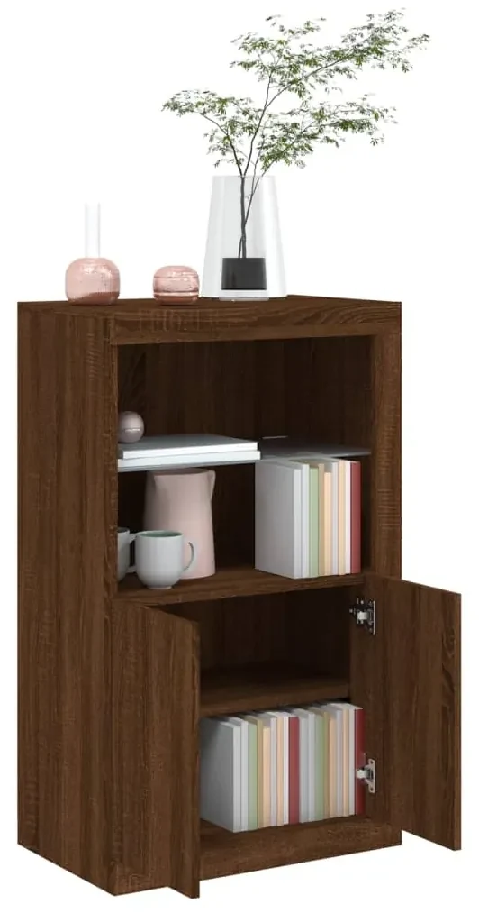 Armadietto con luci led rovere marrone in legno multistrato