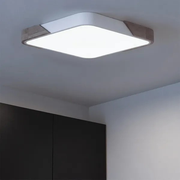 Brilagi - Plafoniera dimmerabile PILANA LED/60W/230V rovere/bianco 56x56 cm + telecomando