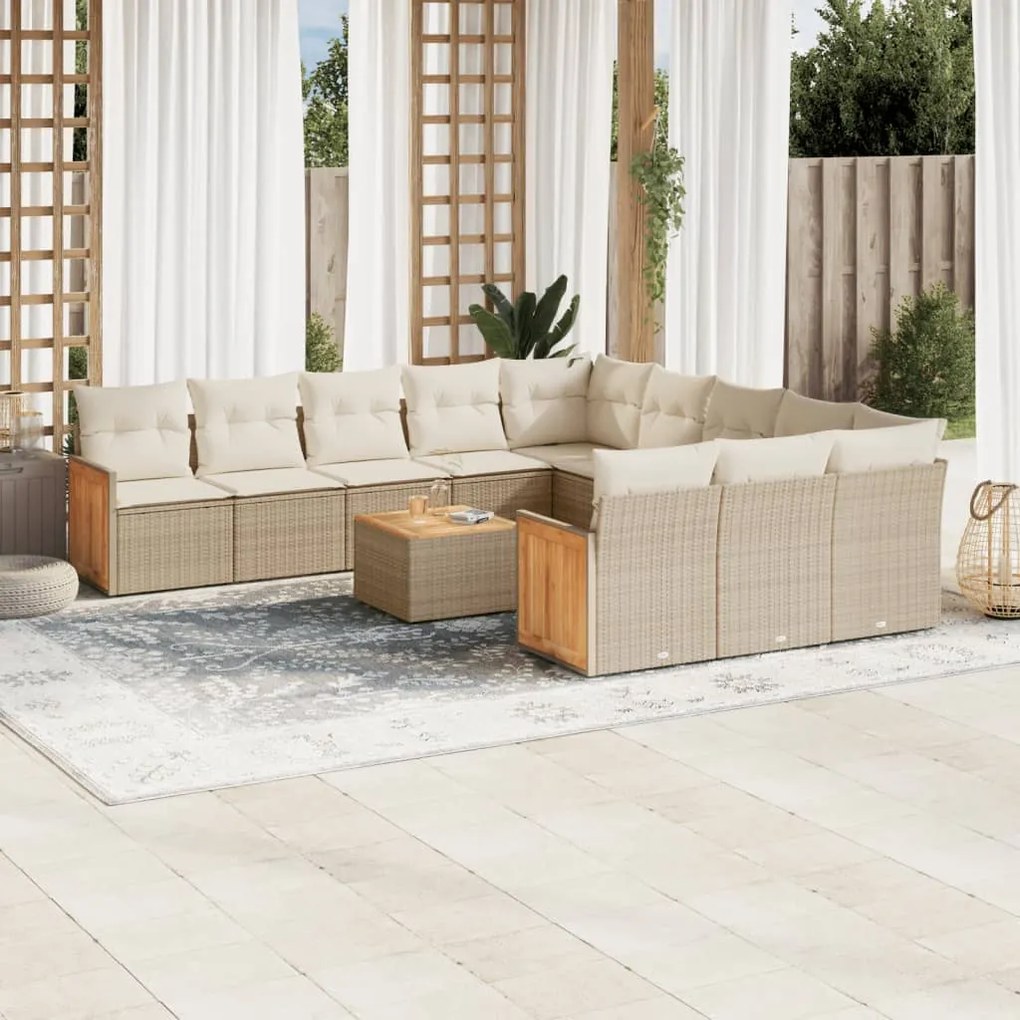 Set divani da giardino 12 pz con cuscini beige in polyrattan