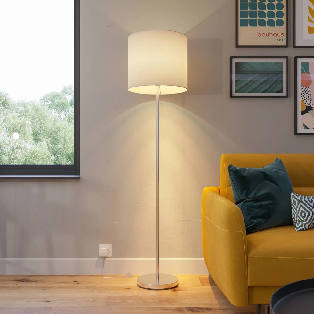 Lampada da terra Everly Lindby, Bianco / Opale, Soggiorno / Sala da pranzo, Tessuto / Stoffa / Seta, Moderno, Lampada da terra