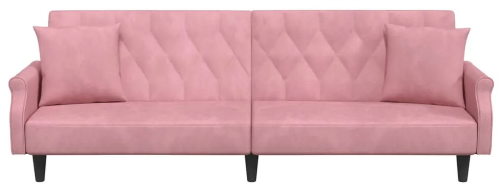 Divano letto con braccioli rosa in velluto