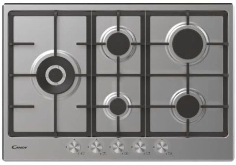 [prodotto Usato] Outlet Candy O-Chg7wlwpx Piano Cottura 75cm 5 Fuochi A Gas Griglie In Ghisa Colore Inox - Con Difetti