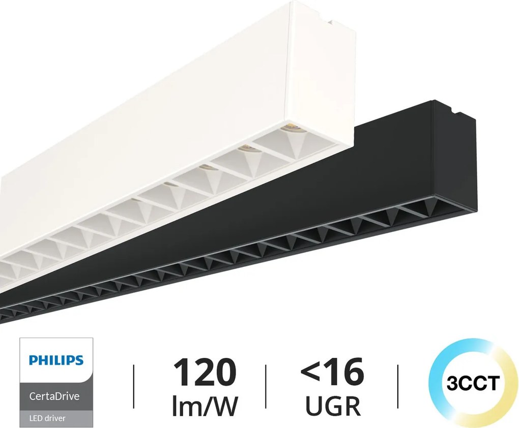 Plafoniera LED 40W 120cm UGR16 CCT con driver Philips Bianca o nera