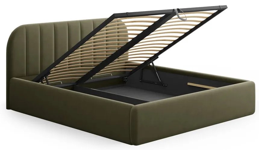 Letto matrimoniale imbottito verde con contenitore con rete inclusa 200x200 cm Juno – Windsor & Co Sofas