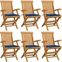 Sedie da Giardino con Cuscini Blu Reale 6pz Legno Massello Teak 3062551