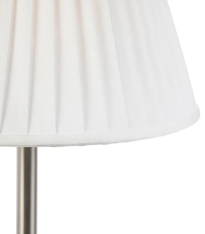 Lampada da tavolo classica in acciaio con paralume plissettato bianco 35 cm - Simplo