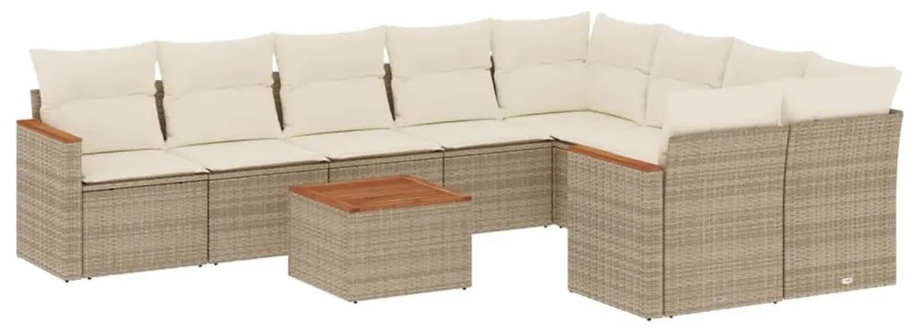 Set divano da giardino 10 pz con cuscini beige in polyrattan