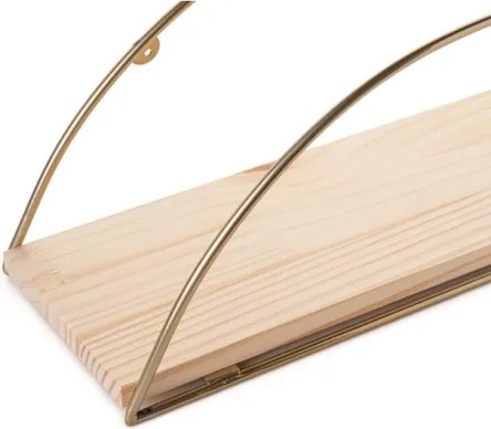 Mensola A Parete Stile Industrial Oro E Legno 41x17x16 Cm Rafi