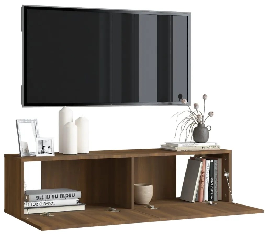 Mobile tv muro rovere marrone 120x30x30cm legno multistrato