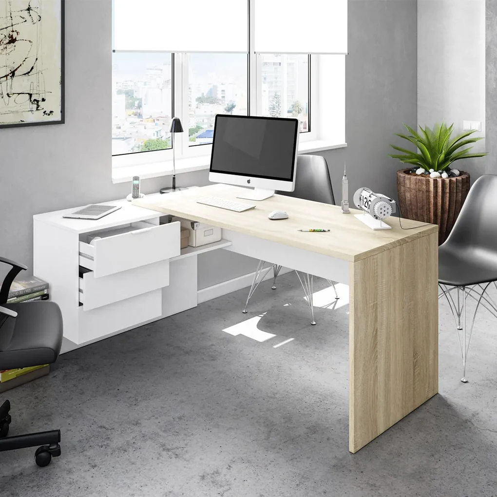 Scrivania per computer da ufficio con cassetti Tavolo porta pc in legno con  supporto per tastiera 120x55x85cm Noce - Costway