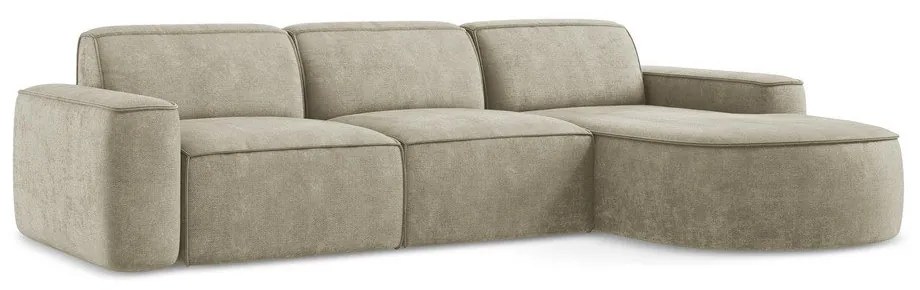 Divano angolare beige (con penisola a destra/con chaise lounge) con rivestimento in ciniglia Omao – Makamii