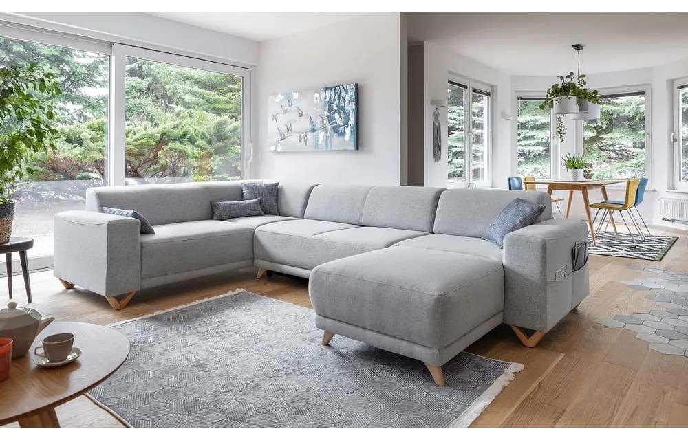 Divano angolare grigio chiaro allungabile e con contenitore (penisola a sinistra/a U) Classy Sophie – Miuform
