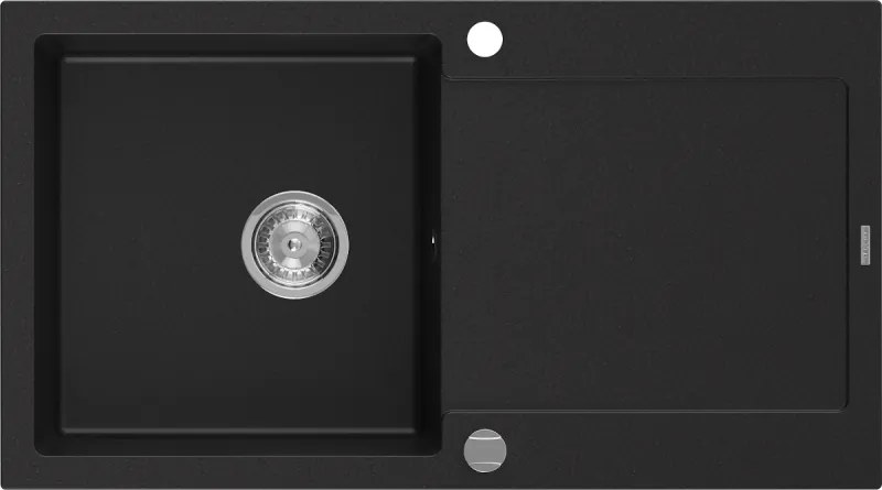 Mexen Leo lavello in granito a 1 vasca con sgocciolatoio 900 x 500 mm, nero, sifone cromato - 6501901010-77