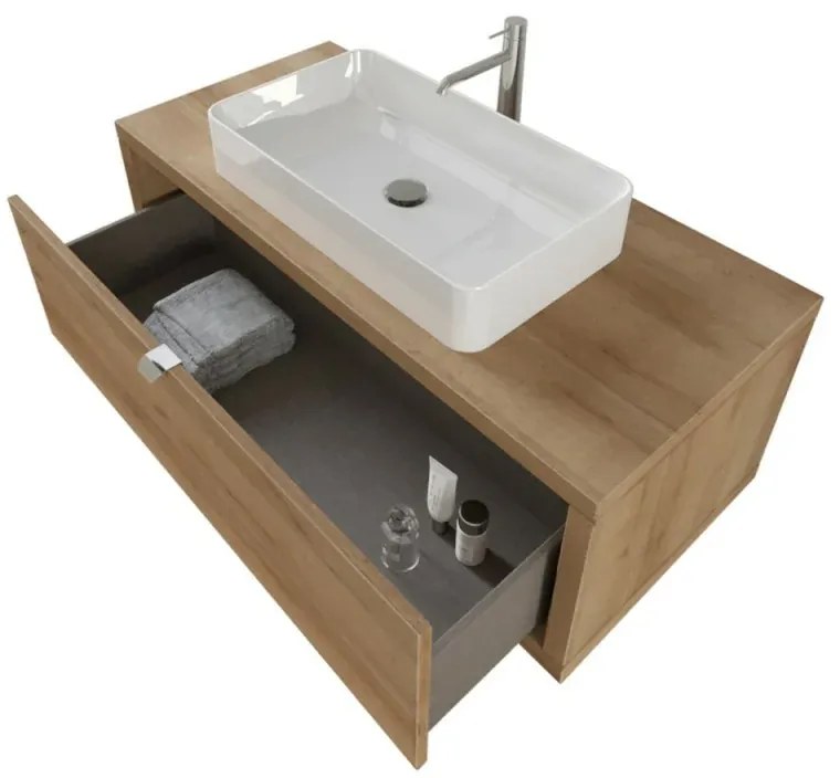 Mobile bagno sospeso 110 cm Master rovere miele con lavabo e specchio