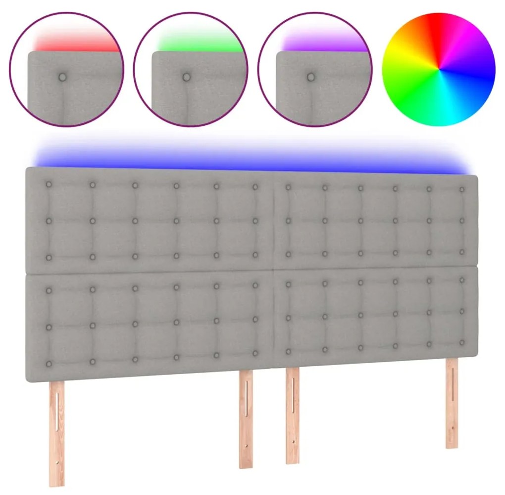 Testiera a led grigio chiaro 180x5x118/128 cm in tessuto