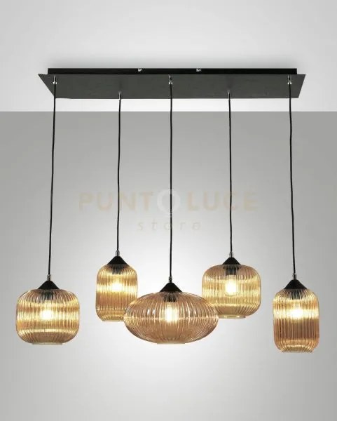 Gillis lampadario a sospensione in vetro colore ambra 5 luci attacc...