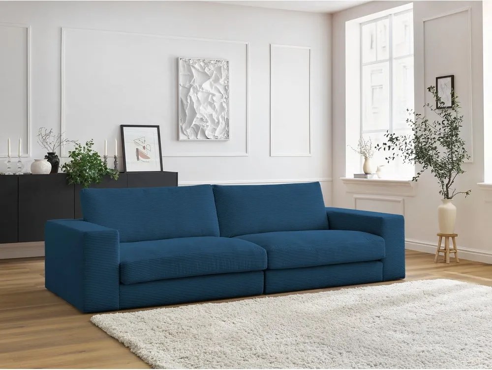 Divano blu scuro con rivestimento in velluto a coste 274 cm Leonard – Bobochic Paris