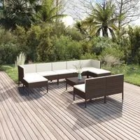 Set Divani da Giardino 10 pz con Cuscini in Polyrattan Marrone 3094551