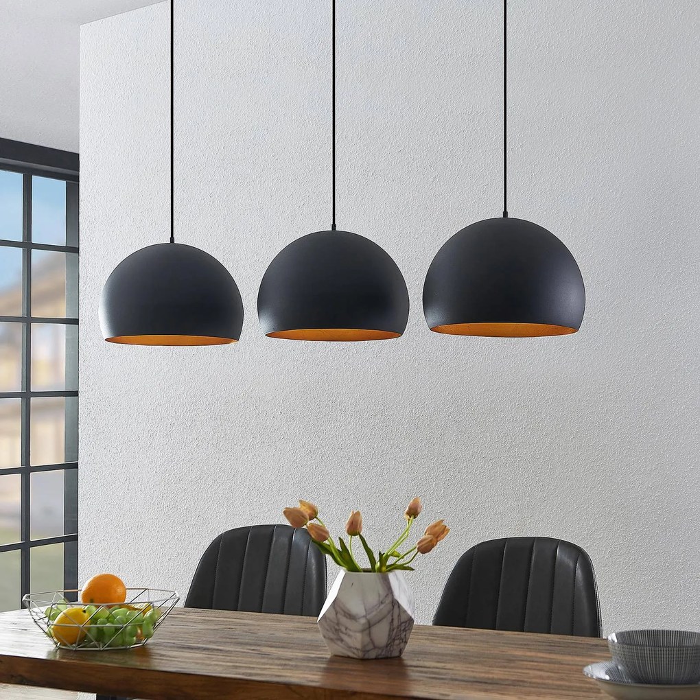 Lampada a sospensione Lindby Tarjei, lunghezza 146 cm, nero/oro, metallo