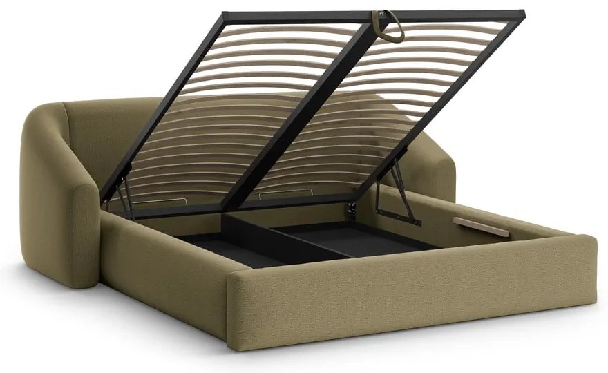 Letto matrimoniale imbottito verde con contenitore con rete inclusa 200x200 cm Campi – Cosmopolitan Design