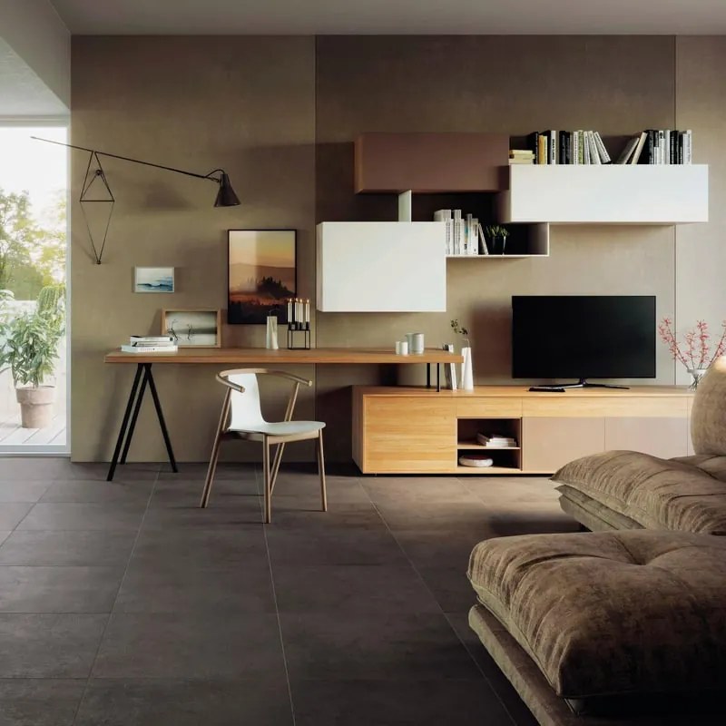 Piastrella da pavimento e rivestimento interno 60 x 60 cm Sp. 8 mm rettificato Draft Dark in gres porcellanato smaltato antracite opaco traffico intenso (pei 4/5) R9 1.44 mq