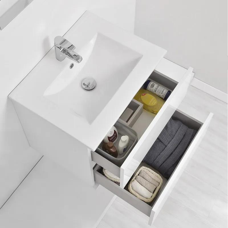 Mobile bagno sospeso 60 cm Duble bianco lucido con lavabo e specchio
